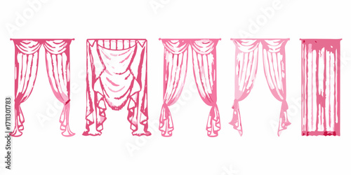 Collection of elegant pink drapery and curtain styles with decorative swags and pleats