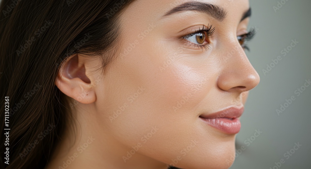 Fototapeta premium Radiant beauty: A close-up portrait showcasing youthful skin's natural glow and texture