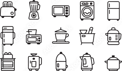 Household appliances icon set for web design and illustration