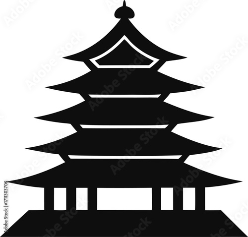 Minimalist Hue Vietnam Pagoda Vector with Layered Roofs