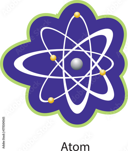 Atom symbol icon vector illustration design featuring a nuclear chemistry molecule sign with electrons and a circle structure