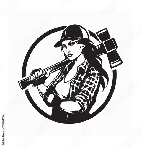 Woman Lumberjack Carrying Axe Vector Image on white background