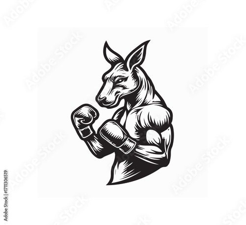 Muscular Kangaroo Wearing Boxing Gloves Vector Illustration