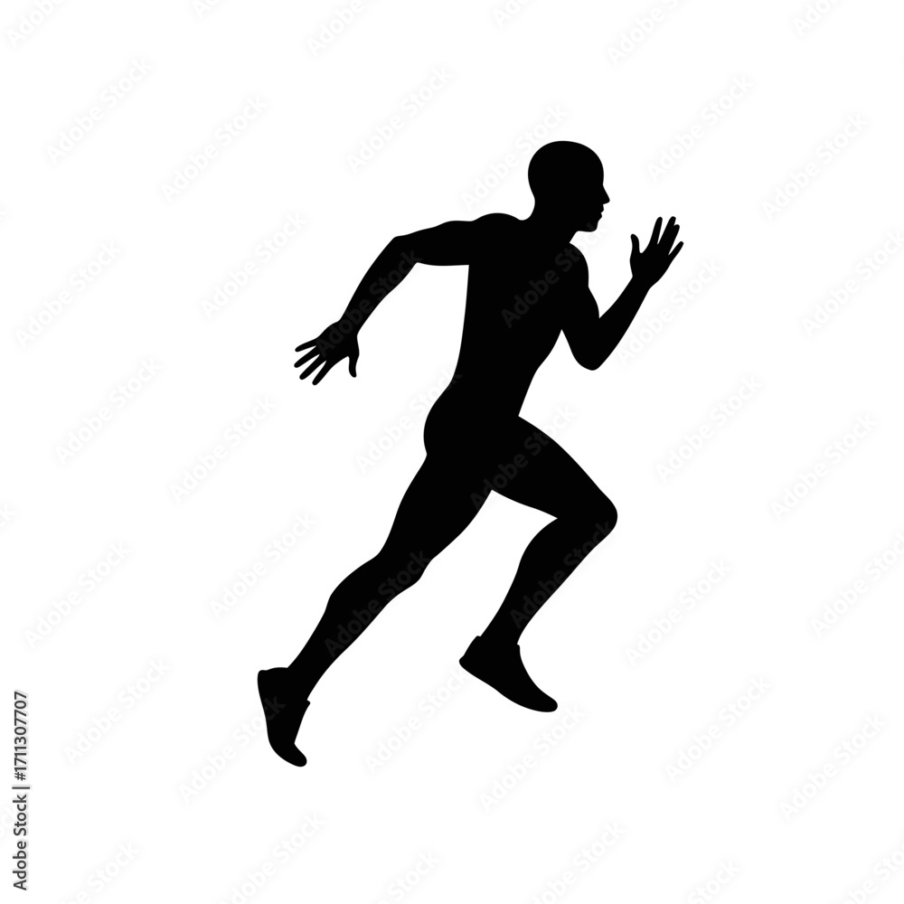 Naklejka premium A compelling black silhouette of a male athlete in an energetic sprint, embodying the essence of speed, determination, and peak physical performance.