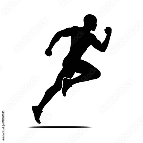 An iconic black silhouette of a man sprinting forward, representing athletic prowess, focused energy, and the pursuit of personal best in sports and fitness.