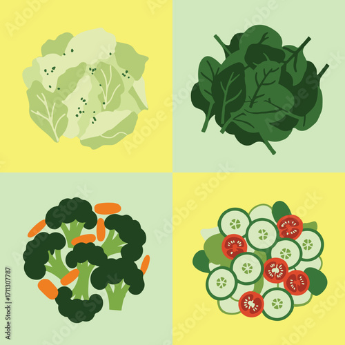 set illustration vector graphic of various kinds of leafy vegetable dishes