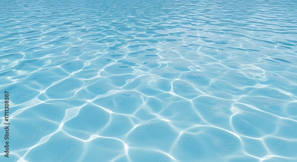 Fototapeta premium Crystal clear blue water surface with shimmering sunlight patterns reflecting from below