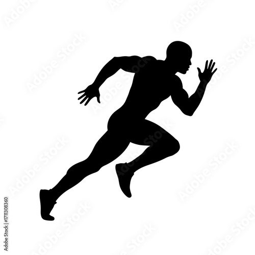 A powerful black silhouette of an athletic man intensely sprinting forward, symbolizing speed, determination, and the pursuit of victory.
