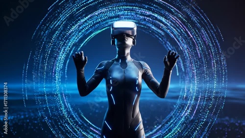 Futuristic Virtual Reality Experience with Abstract Digital Background