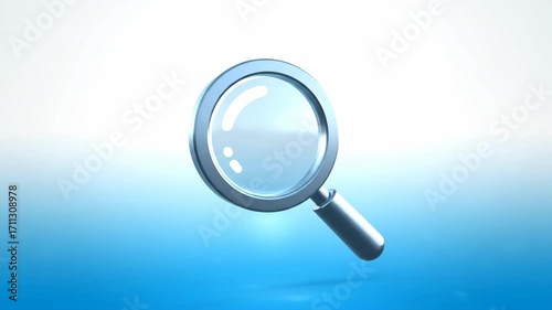 Magnifying Glass with Reflection over Soft Blue Gradient Background