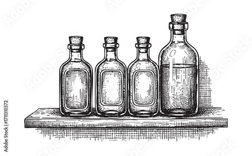 vintage medicine bottle engraving vector style