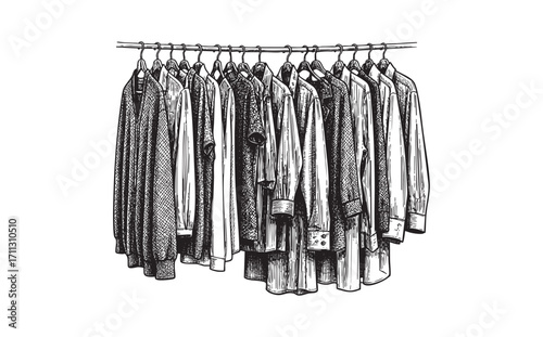 hanging clothes engraving vector style