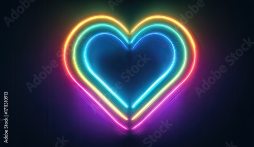 Neon Heart Glowing in the Dark with Colorful Lights.