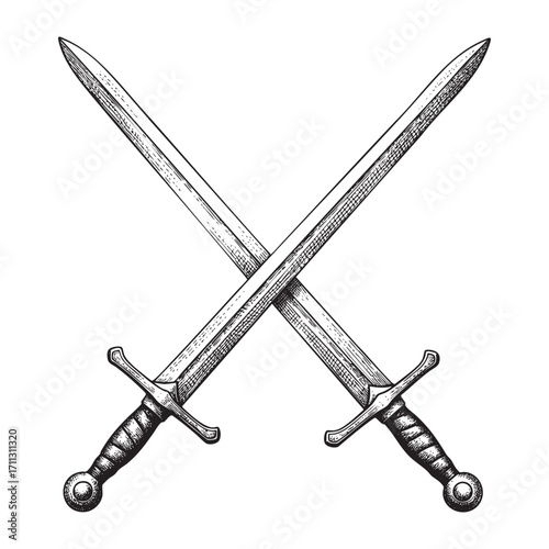 crossed vintage sword engraving vector style