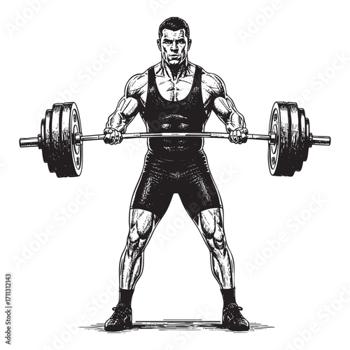 Weightlifter Or Athlete Lifts Barbell