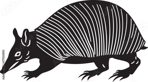 Unique armadillo silhouette, bold graphic, wild animal