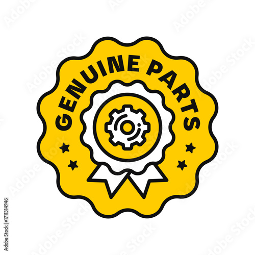 Genuine Parts Badge Vector Icon. Original Auto Spare Parts Label Emblem. Perfect for icon, logo, sign, symbol,stamp, vector, label, badge, sticker. Flat style badge design for business