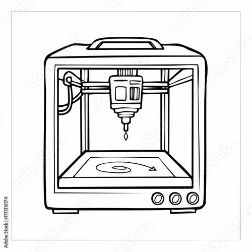 3d printer hand drawn outline doodle icon.