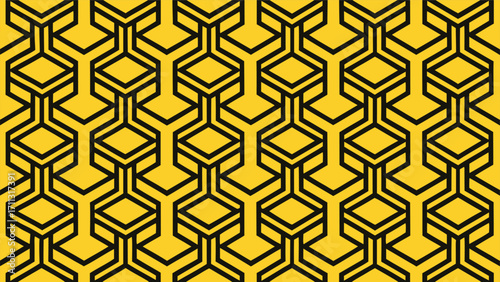 Geometric pattern with interconnected hexagons and diamonds abstract black