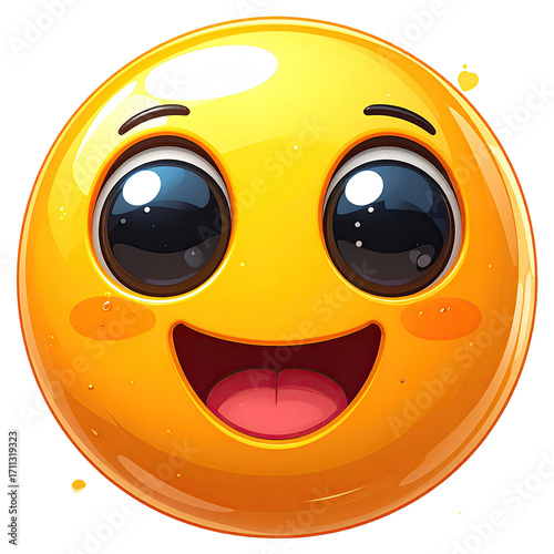Cartoon smiley face with large eyes and wide smile