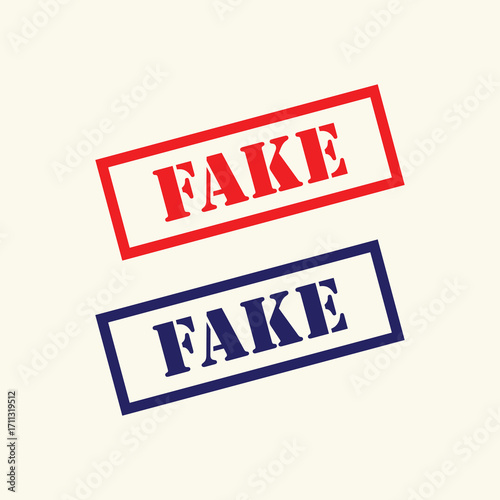 Fake stamp, red rectangular warning label vector icon for documents, verification and office use
