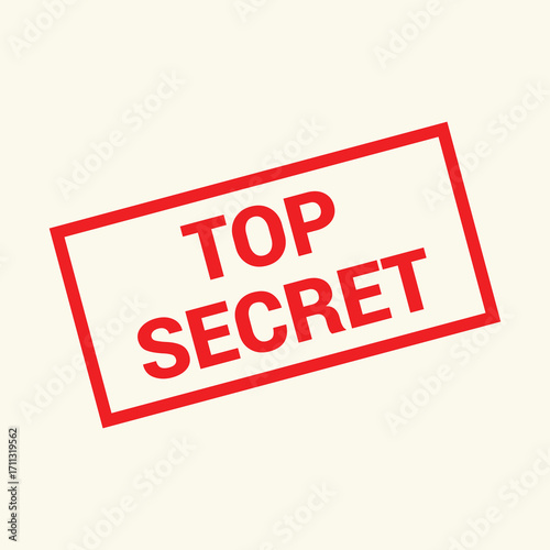 Top secret stamp, red rectangular confidential label vector icon for classified documents and office use