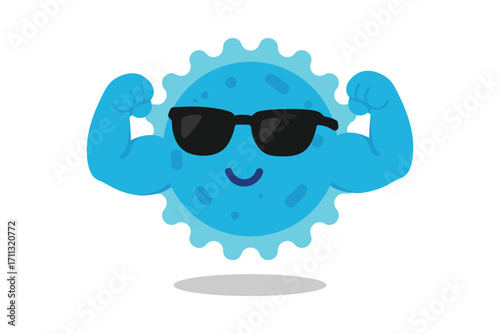 a muscular immune cell character wearing sunglasses