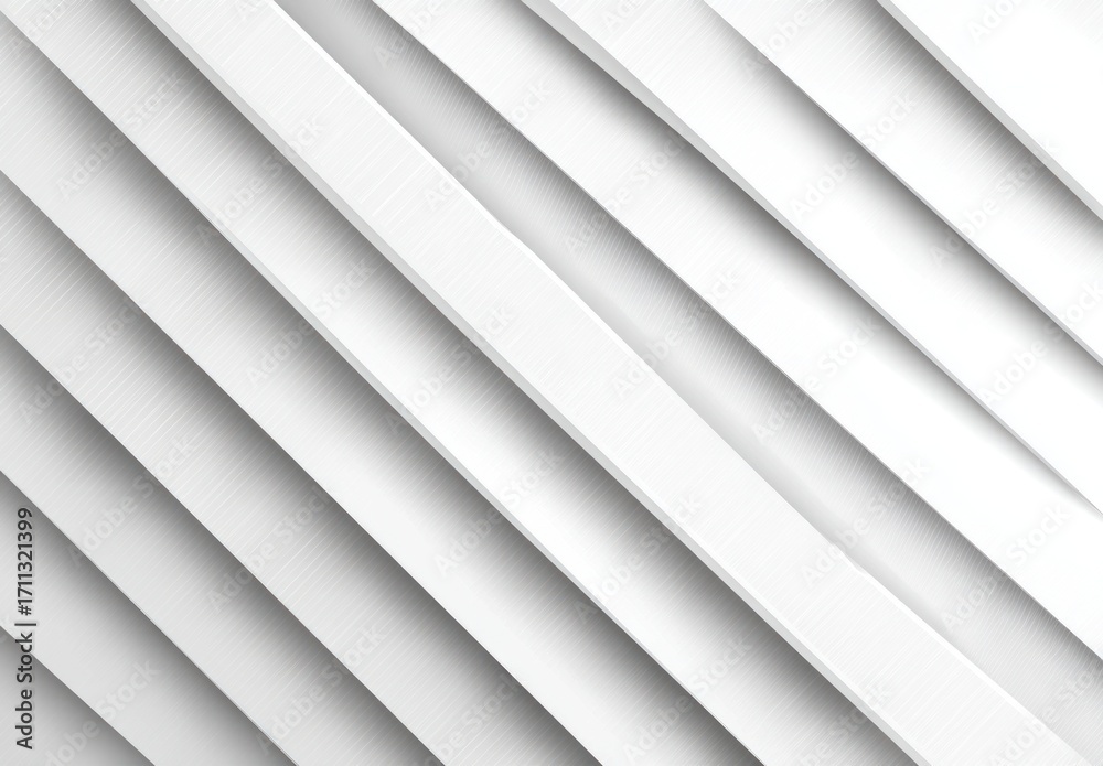 Fototapeta premium A minimalist, high-angle view of slanted, white panels casting soft shadows, creating an abstract and clean, graphic pattern