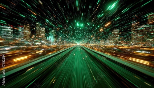 City highway at night, blurred motion, futuristic
