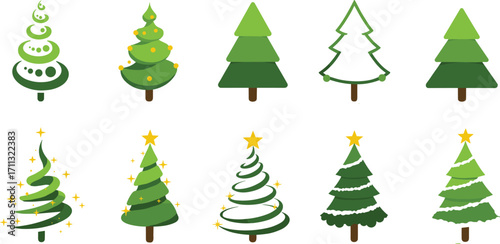 Christmas tree vector collection, festive green pine illustration, holiday decoration design, winter celebration elements, new year graphic art, seasonal background