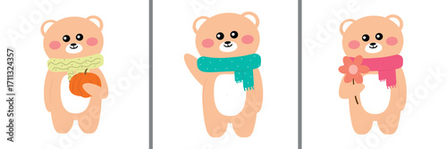 Wallpaper Mural Hand drawing cartoon bear wear a scarf  sticker set. cute animal drawing, vibe autumn doodle set Torontodigital.ca
