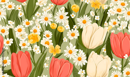 Floral or leaf pattern background suitable for wallpaper, fabric, or decorative design. Soft colors and natural style, ideal for digital and print use.