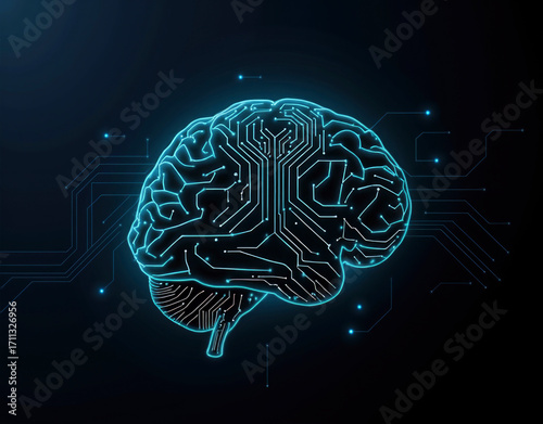 Neural Networks Shaped as a Human Brain on Dark Blue Background