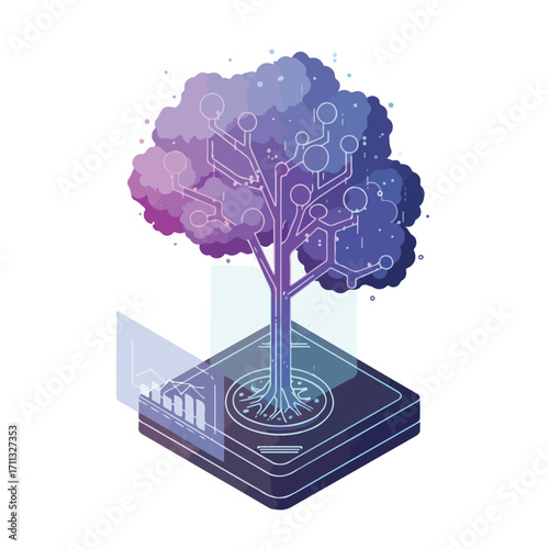 Empowering Digital Growth: Future-Proof Vector Illustration of an AI Data Tree