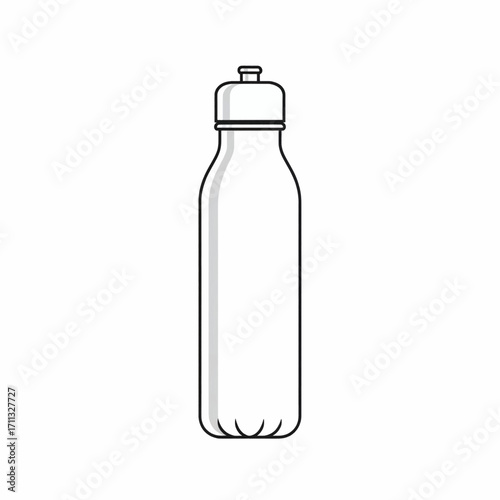 A simple, clean, black and white illustration of a reusable water bottle with a cap.