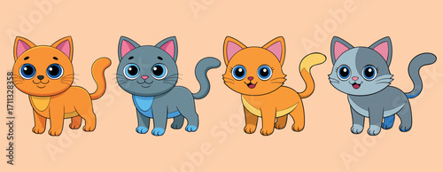 Cartoon Cats Pair – Cute Pet Kittens Illustration, Funny Cat Duo Drawing, Kids Domestic Cat Animal Art, Smiling Cats Characters Clipart, Playful Feline Cats Vector Artwork, Kitty Cats Pair For Childre