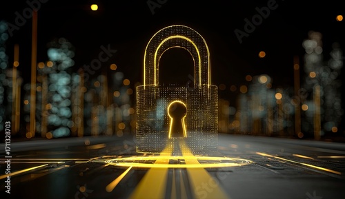 Digital Gold Padlock: Cyber Security Concept