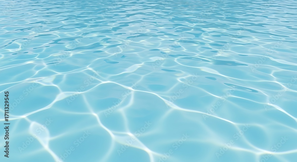 Fototapeta premium Calm and inviting light blue water surface with beautiful sun reflections, representing purity, freshness, and relaxation, perfect for tranquil aquatic backdrops