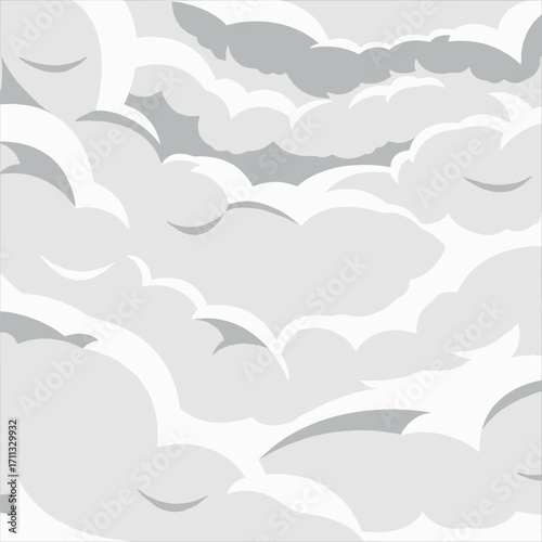 Cartoon clouds pattern in shades of white and gray creating a dreamy atmosphere