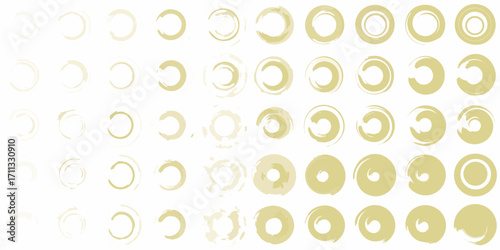 Abstract circular brush stroke progress indicators in graduating tones of yellow and beige