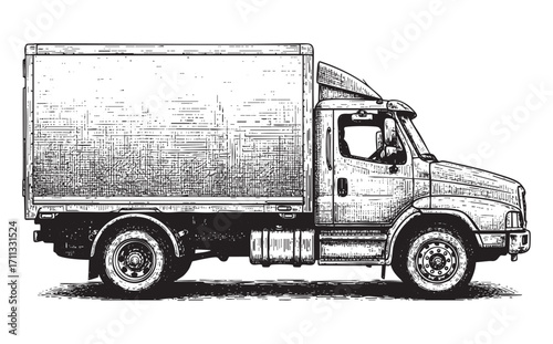 cargo truck delivery engraving vector style