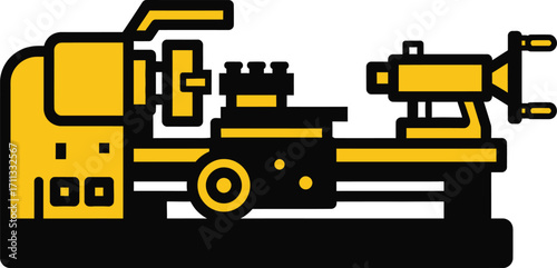Vector art of yellow metal lathe machine