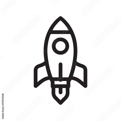 Black and White Line Art of a Launching Rocket Ship