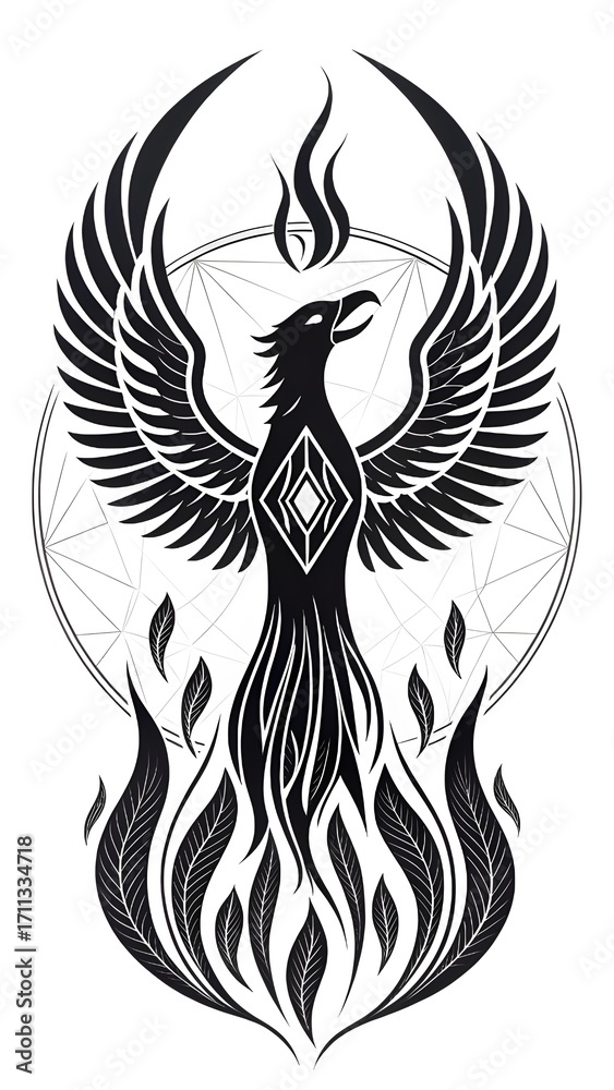 Fototapeta premium Bold phoenix rising graphic for powerful brand identity and mythical designs, a symbol of rebirth and strength