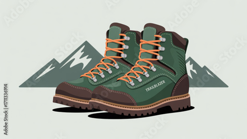 Hiking boots vector illustration for outdoor adventure gear and mountain trail footwear equipment design element