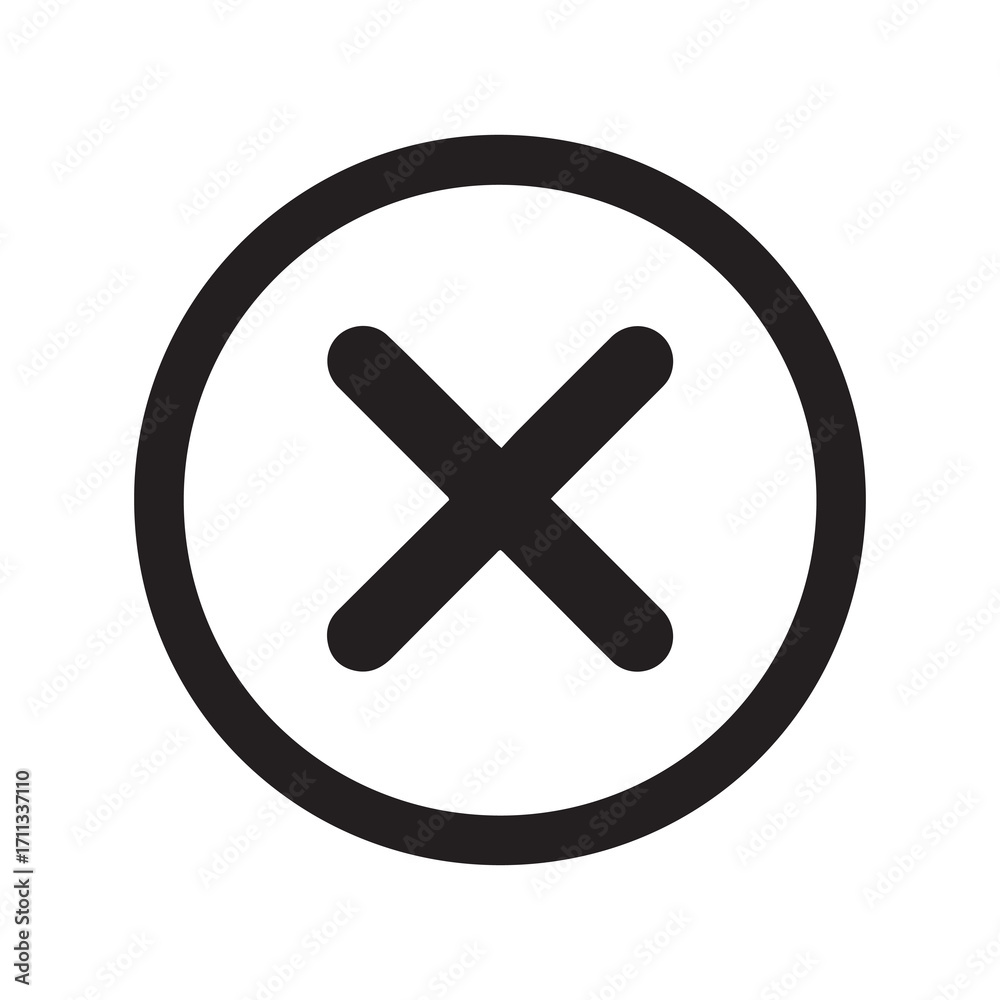 Fototapeta premium Black Circle Containing a Bold X Symbol on White Background