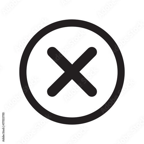 Black Circle Containing a Bold X Symbol on White Background