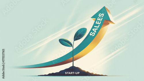 Sales growth strategy for startups and business development with rising sales and company success rate