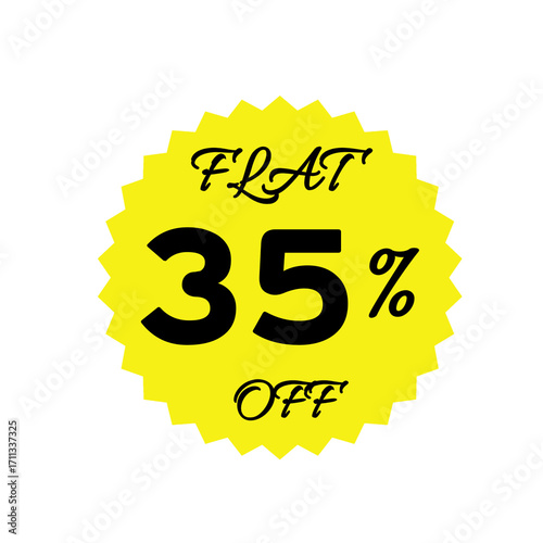 Yellow sale tag with 35 percent discount offer badge on black background, promotional marketing label, special price sticker, clearance sale banner, discount shopping sign, retail store promotion	