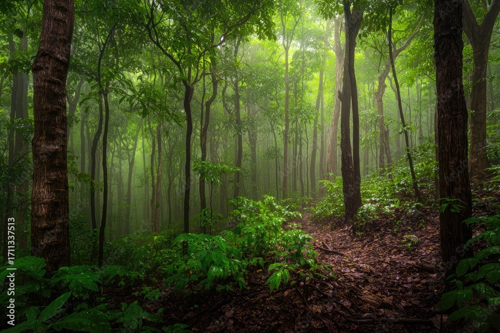 Obraz premium Misty, verdant forest path